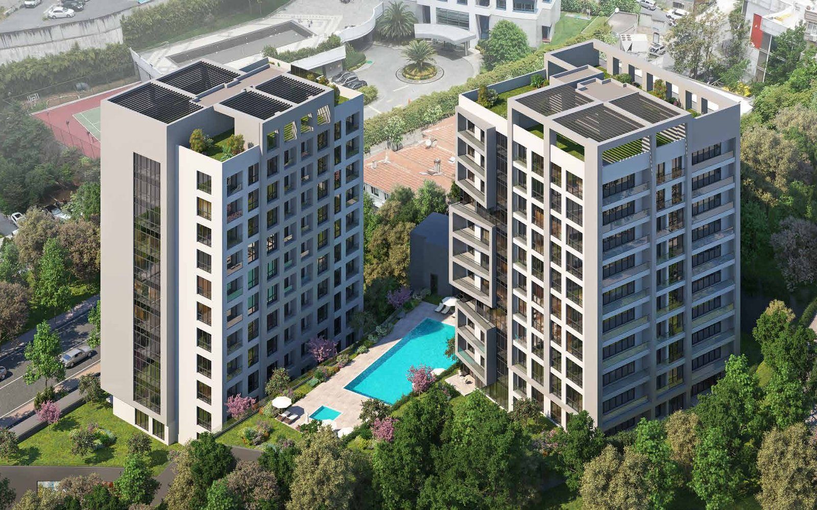 Landscaped grounds & an outdoor pool