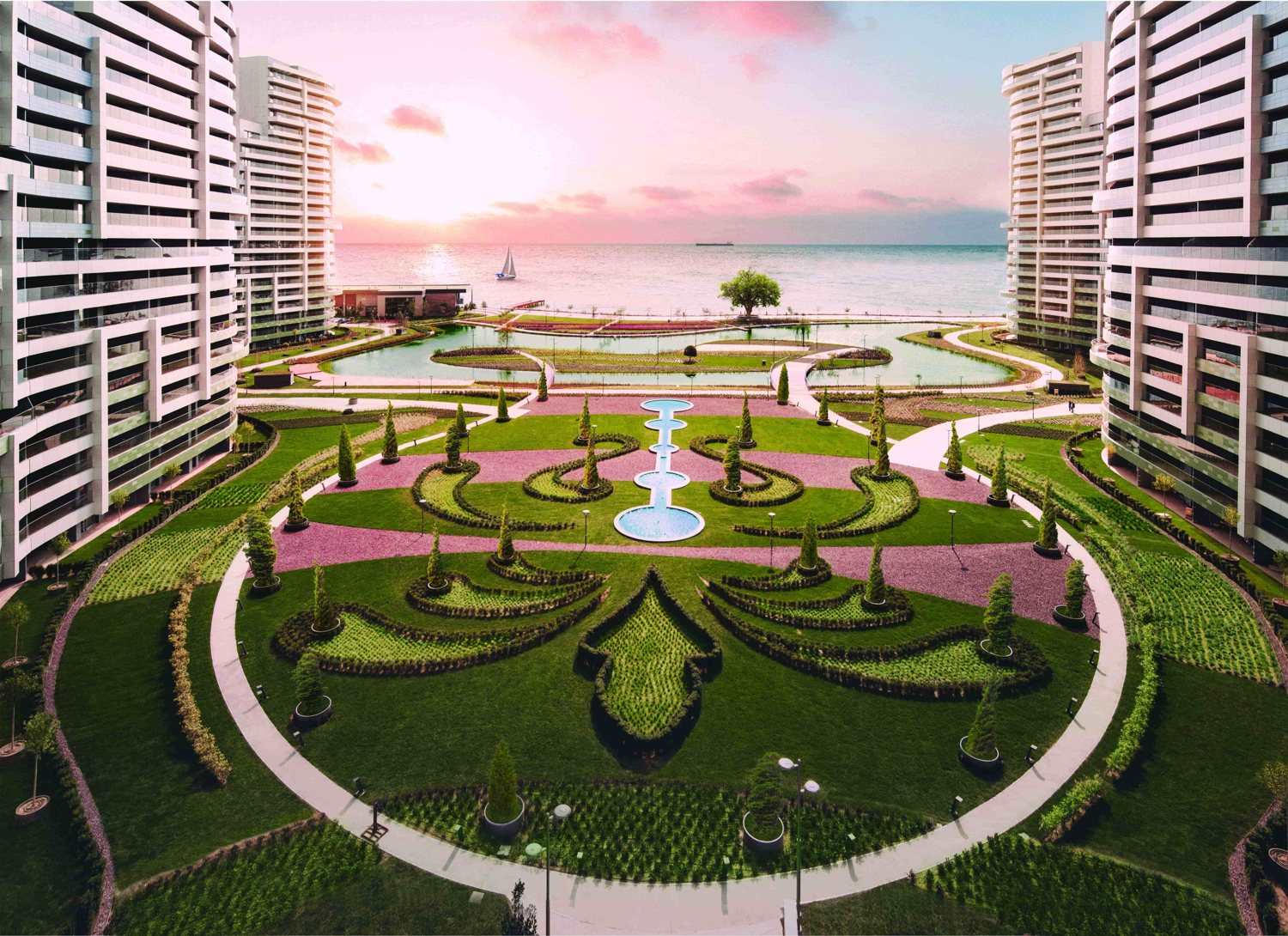 Palace gardens & lagoon along the Marmara shore